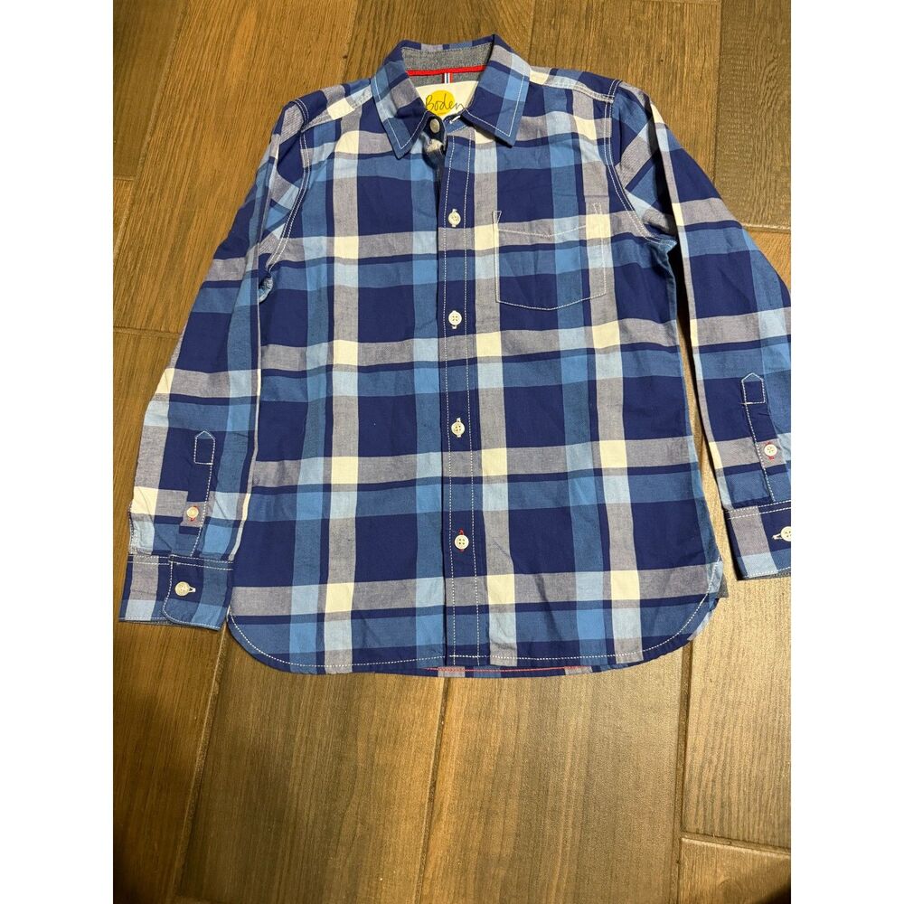 Boys Boden Blur Plaid Button Down